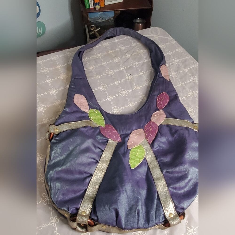 Loop Large Purple and Pink Hobo Bag with Metallic Finish Retro Vintage 80s Fairy